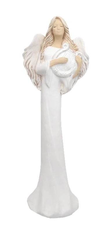Anjel sadrový (182) harfa - biely