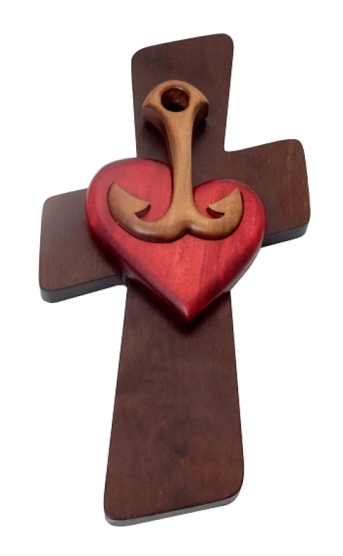 Drevorezba (JC01) Srdce, Kotva Kríž - červené srdce