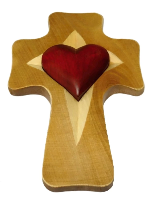 Kríž - 1 srdce - vyrezávaný
