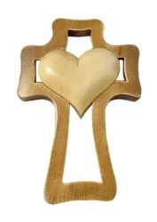 Kríž drev. (LK001) 1 srdce - prírodné