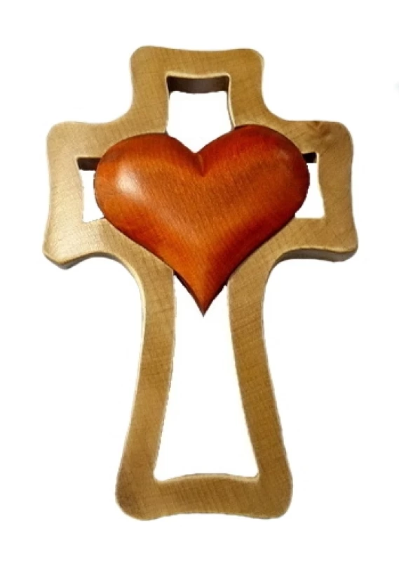Kríž drev. (LK003) 1 srdce - oranžové