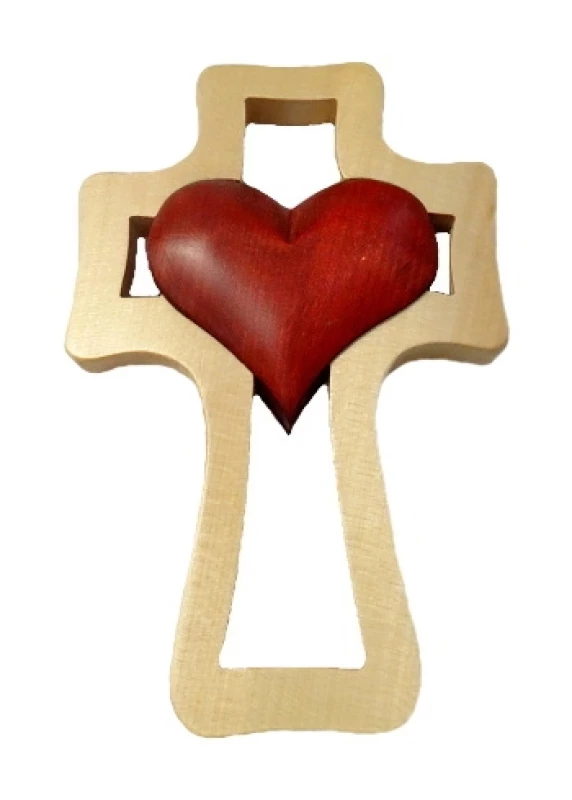 Kríž drev. (LK01-B) 1 srdce - bordové