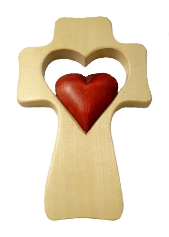 Kríž drev. (LK007) srdce v srdci - bordové