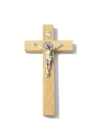 Kríž drev. s Bened. med. (KVZ001) 16 cm - prírodný
