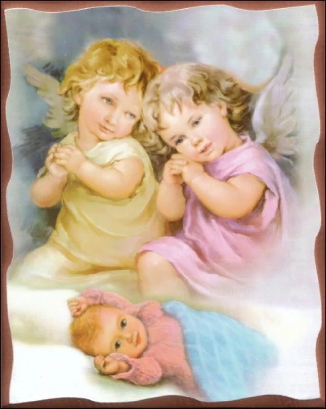 Obraz na dreve (1238) - 2 anjeli s dieťaťom (25x20)