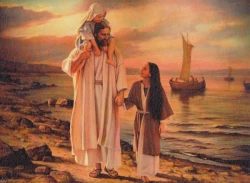 Obraz na dreve: Pán Ježiš s deťmi pri mori (40x30)