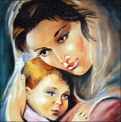 Obraz na dreve: Panna Mária a dieťa (15x15)