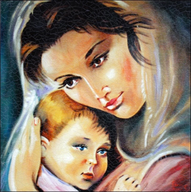 Obraz na dreve: Panna Mária a dieťa (35x35)
