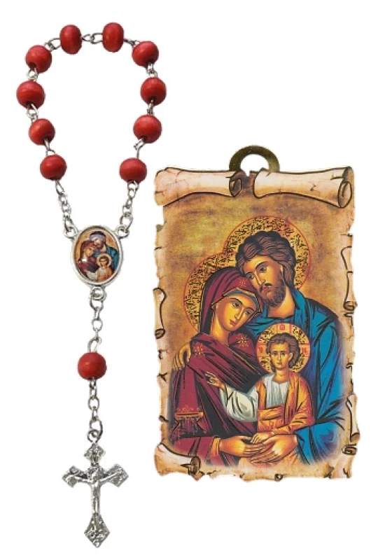 Ruženec des. (K15) s obrázkom na dreve Sv. rodina - ikona