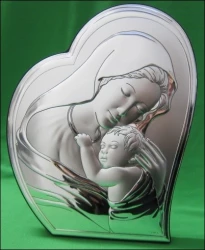Striebro na dreve: Panna Mária s dieťaťom - srdce (A162)