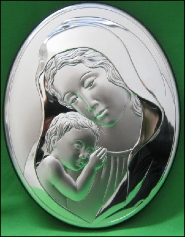 Striebro na dreve: Panna Mária s dieťaťom - ovál (L-303)