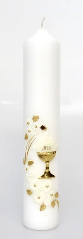 Sviečka 400g zdobená - Kalich zlatý + kvety