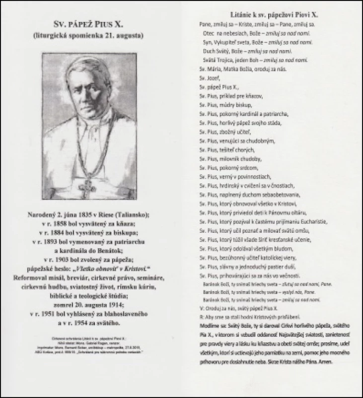 Záložka + litánie: Sv. pápež Pius X.
