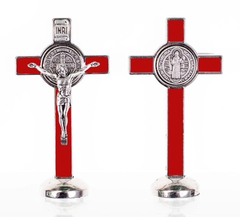 Kríž kov. na postavenie (K3022) Benediktínsky - červený