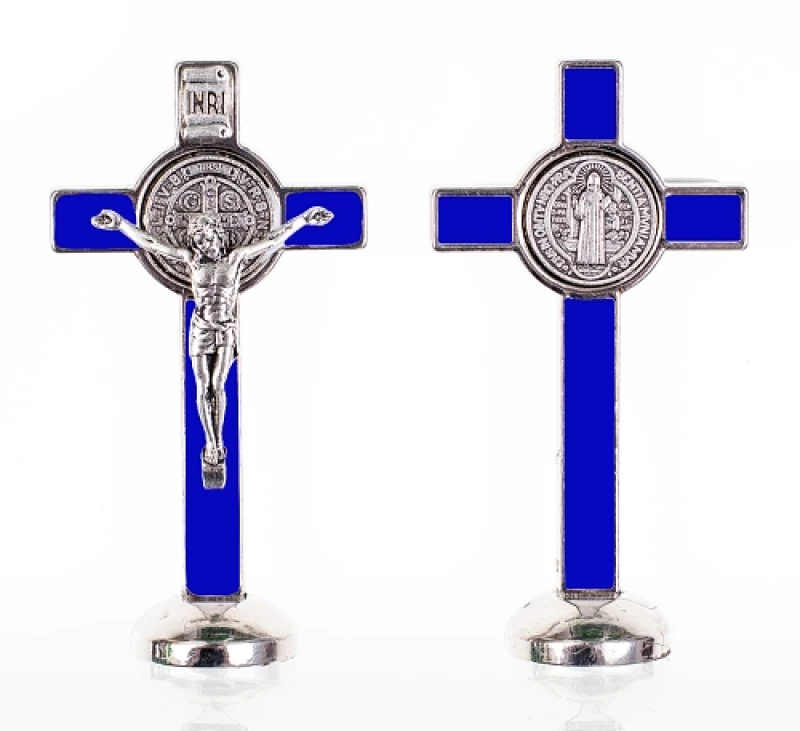 Kríž kov. na postavenie (K3022) Benediktínsky - modrý