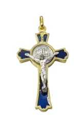 Prívesok zlatý (K0235) Benediktínsky krížik - modrý