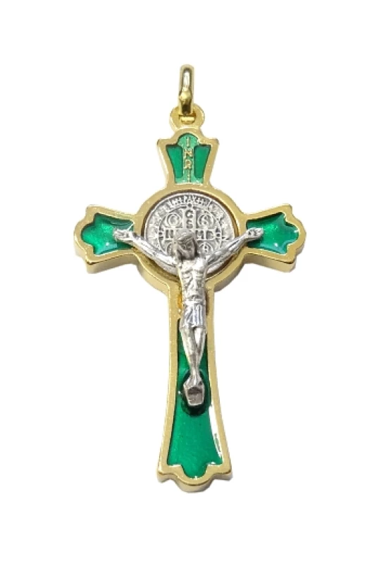 Prívesok zlatý (K0235) Benediktínsky krížik - zelený