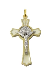 Prívesok zlatý (K0235) Benediktínsky krížik - biely