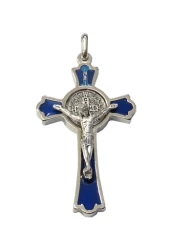 Prívesok strieb. (K0235) Benediktínsky krížik - modrý