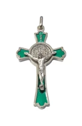 Prívesok strieb. (K0235) Benediktínsky krížik - zelený