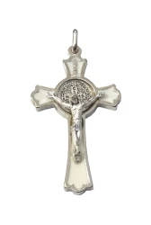 Prívesok strieb. (K0235) Benediktínsky krížik - biely