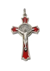 Prívesok strieb. (K0235) Benediktínsky krížik - červený