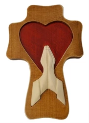 Kríž drev. (LK11-H) srdce + ruky - bordové