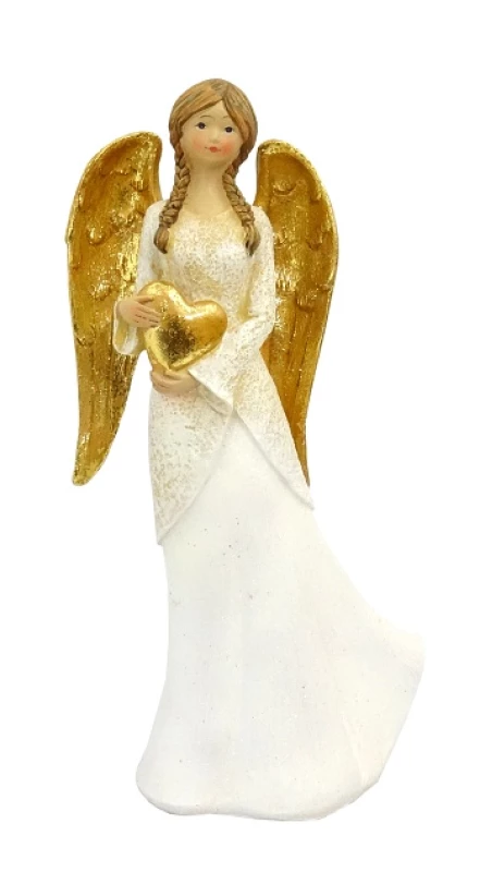 Anjel (p38) zlaté krídla so srdcom - biely