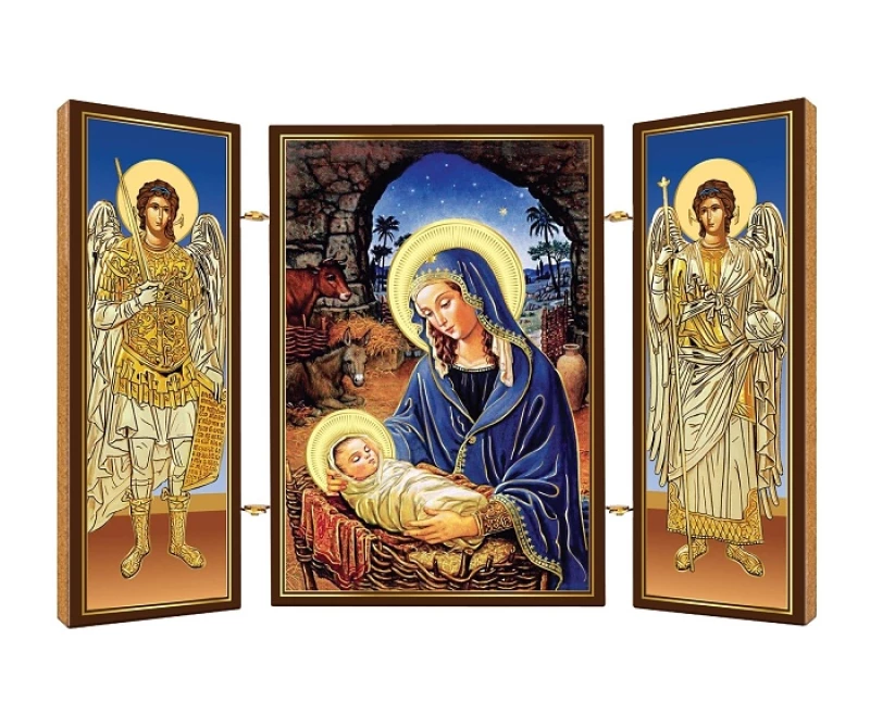 Triptych drev. (BN2) - Madona s dieťaťom /vianočný/