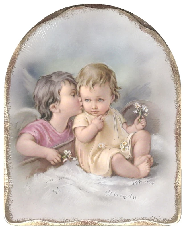 Obraz na dreve (1055) - Anjel + dieťa (25x20)