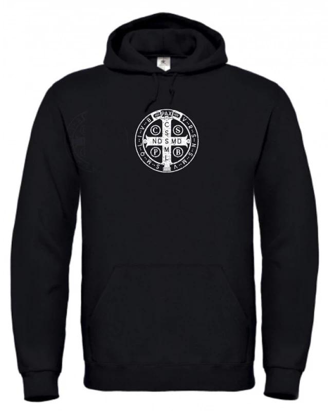 Mikina s kapucňou Benediktínsky kríž (L) - čierna