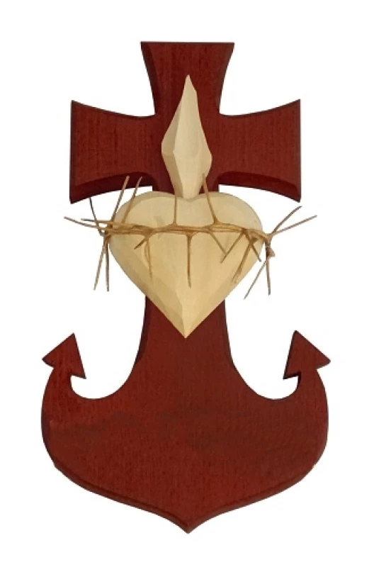 Drevorezba: Srdce Kotva Kríž (malá) - mahagónová